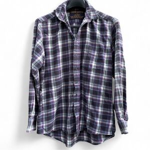 Vintage Comfort Outfitter Mens Large Cotton Flannel Shirt Plaid Blue Gray Red